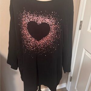 Karen Scott Black Top with Pink Heart Accent